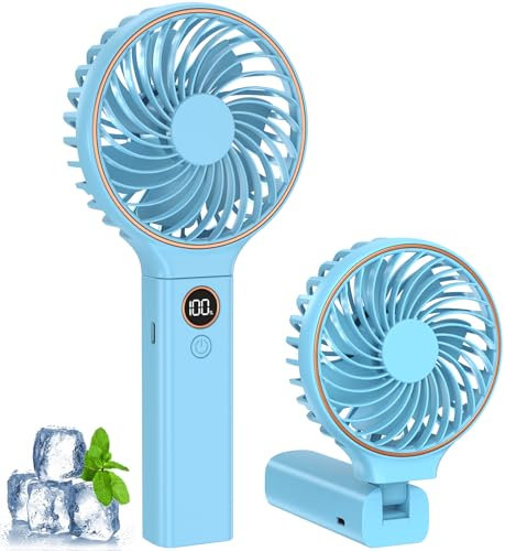 Ventilatore Portatile, Ventilatore USB Ricaricabile con 6 Velocità, 4000 mAh Mini Ventilatore Portatile, Ventilatore da Tavolo a Batteria per Esterni, Interni, Viaggi, Spostamenti, Ufficio, Blu