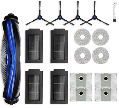 Set di accessori di ricambio per Ecovacs Deebot T50 Omni / T50 Pro Omni aspirapolvere robot, 1 spazzola a rotelle, 4 filtri, 4 salviette, 4 sacchetti per la polvere, 4 spazzole