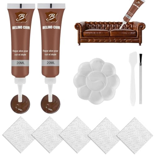 Leder Reparatur Set Braun, Lederreparatur Creme, Leder Restaurator, Flüssigleder Braun, Neuest Lederreparaturgel, Flüssigleder Sofa Restaurator, für Auto Lederlenkrad Sofa Gürtel Kratzer Risse