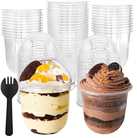 imuounl 50Pcs Dessert Cups with Dome Lids 12oz/360ml Reusable Plastic Dessert Cups Clear Cheesecake Pots Containers for Cupcake,Pudding,Snacks,Yogurt,Parfait,Fruits,Mousse Party,Birthday