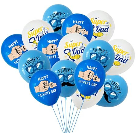 15 Stück Vatertags-Luftballons, Dekorationen, Happy Fathers Day Luftballons, 30,5 cm, Abendmahl, Papa, blau-weiß, Latex-Partyballons für Vatertag, Partyzubehör, Heimdekorationen