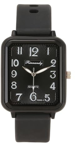 JSDDE Montre Analogique Quartz pour Homme et Femme avec Grand Cadran Rectangle Affichage Numérique Chiffres Arabes Facile à Lire Sport Montre Bracelet en Silicone Fille Garçon Mouvement Quartz (Noir)