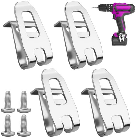 4PCS Replacement Belt Hook Clip, Stainless Steel Clip for Makita Impact Driver Tool Belt Heavy Duty Hook for Electric Drill TD126 TD127 HP347 HP457 DHP480 DHP482 with 4 Screws 346449-3