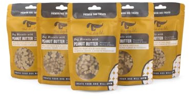 Petface Dog Deli Wheat Free Dog Treats with Peanut Butter, 100g (Pack of 5) | 5 Resealable Pouches, Hand Baked in the UK, No Added Sugar, Suitable for All Breeds