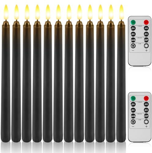 12 Stück LED Stabkerzen mit Timerfunktion, 28cm LED Kerzen mit Fernbedienung und 3D flackernde, LED Kerzen Batteriebetriebene, Elektrische Kerzen für Halloween, Weihnachtsdeko, Hochzeit und Party