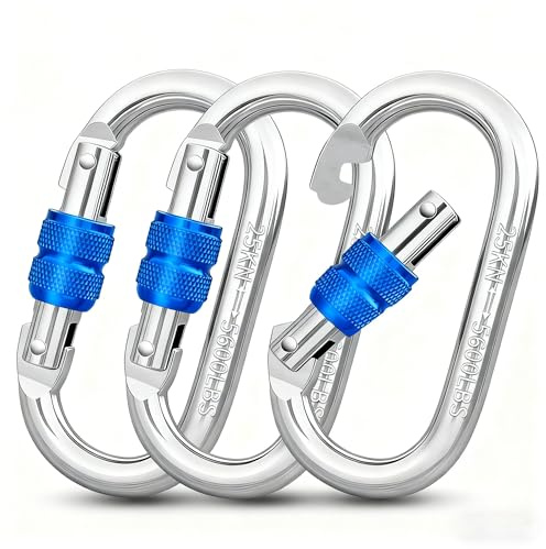 Karabinerhaken Groß, Schwerlast Karabiner mit Schraubverschluss | O-förmige 25 kN Schraubkarabiner aus Stahl, Durchmesser 10mm, 11 x 6 cm für Hängematte, Camping, Schaukel, Wandern