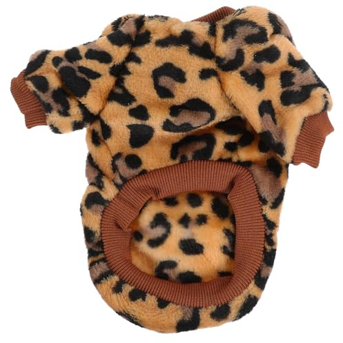 Mobestech Kleiner Hundepullover aus Weichem Flanell Winddicht und Warm Brauner Leoparden Print Winterkleidung für Haustiere Einfach Anzuziehen Party und Alltagsmode