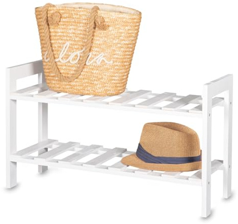 Pinus Schuhregal 70x26x40 cm 2 Ebenen für Flur Garderobe Weiß Farbe | Kiefernholz, bis 6 Paar Schuhe, stabil, für Flur Schlafzimmer Schrank, vielseitig auch für Pflanzen oder Spielzeug