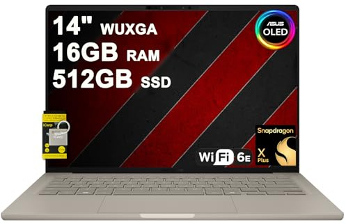ASUS Zenbook A14 Laptop 14 WUXGA OLED (100% DCI-P3, 600nits HDR) Qualcomm 8-core Snapdragon X Plus (Up to 45 Tops) 16GB DDR5 512GB SSD for Creator Business Professional Win11 ICP Hub w/Copilot+ AI