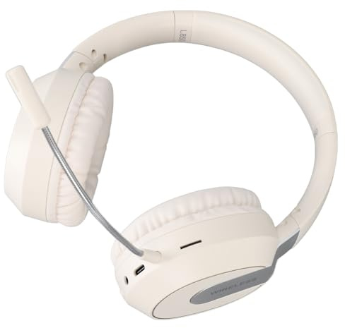 Naroote Wireless Headphones, Detachable Mic Soft Cushion Wireless Gaming Headset for Music (Beige)