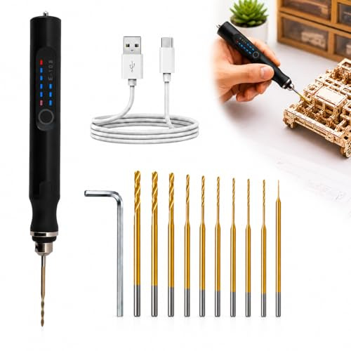 3-Speed Mini Electric Drill Pen with 10 Bits for DIY Crafting Black | 3 adjust speed with 10 drill, for wood, resin, plastic, stone, jewelry making, Compact & portable for DIY engraving and craft