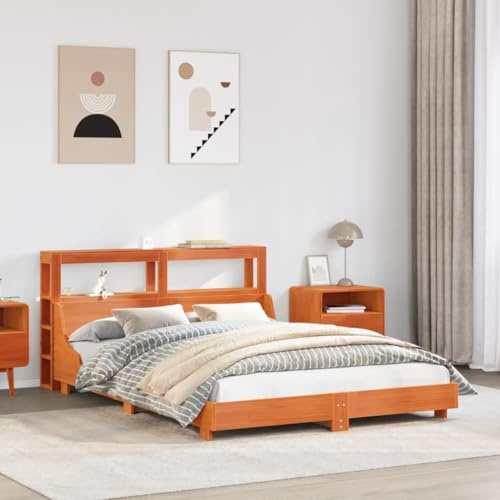 LoogCape Massivholzbett ohne Matratze, Wachsbraun 160x200 Kiefernholz, Bettrahmen mit Stauraum, Schlafzimmermöbel