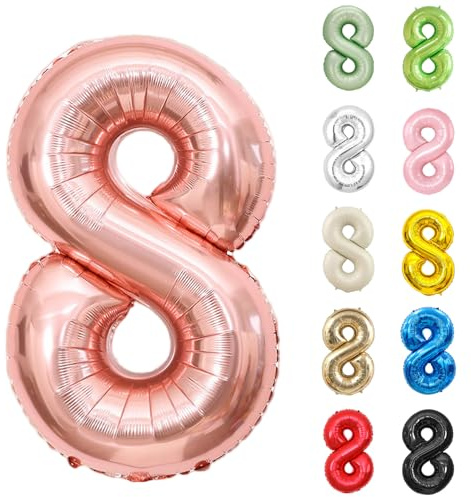 Number Balloons 40 Inch, Rose Gold 8 Number Balloons, Rose Gold 8 Year Old Birthday Decorations Supplies, XXL Large Mylar Helium Balloon, Suitable for a 8st Birthday Foil Numberballoons