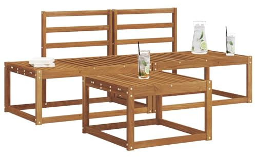 vidaXL Outdoor-Sofagarnitur 3 pcs Natur Massivholz Akazie, Moderner Outdoor-Sofa, langlebiges Ecksofa für Garten, Terrasse, Bequeme Loungemöbel