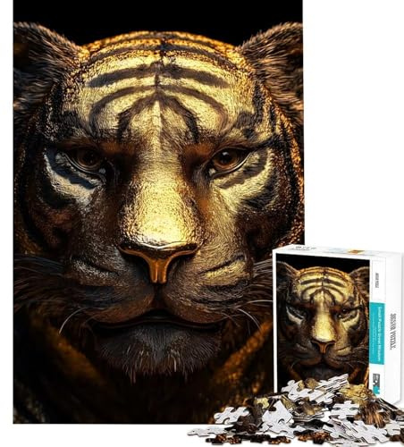 Hard Jigsaw Puzzle for Adults 1000 Pieces Golden Tiger Problem Solve Fun Precise Edge Art Free Play Game Festive Treat (38x52cm)