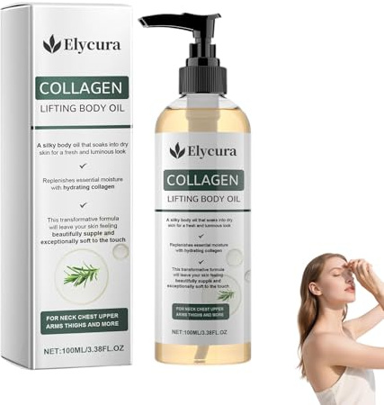 Elycura Collagen Oil, Olio Per il Corpo Lifting Al Collagene Elycura, Olio Nutriente Per Pelli Mature, Oli Illuminanti, Idratante Rassodante Non Grassa, Per Collo, Petto, Braccia, Gambe (1 bottiglia)