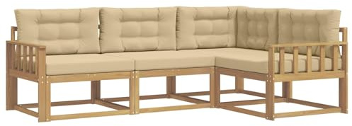 vidaXL Outdoor-Sofagarnitur mit Kissen 3 pcs Weiß und Beige Polyester, Anpassbare Gartenmöbel, modernes Patio-Sofa, gemütliche Sitzgruppe, wetterfest und robust