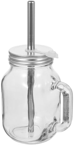 GATHINESS Vaso de Vidrio con Pajita de 650ml Multifuncional y Práctico, Botella con Tapa Adecuado para Cafés y Restaurantes, Set de 1