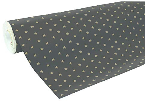 Clairefontaine 201339C - Une Bobine De Papier Cadeau - Papier Alliance 60g - Format : 50x0,70m - Motif : Étoiles Or, Fond Noir - Emballage Cadeau, Idéal Pour Les Emballages Professionnels