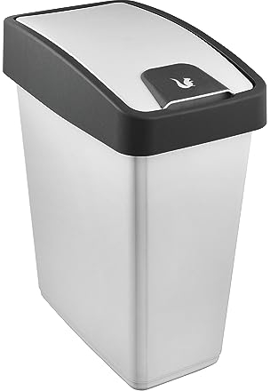 Keeeper Cubo de la Basura Premium con Tapa Abatible, Tacto suave, 25 l, Magne, Plateado (Light Silver)