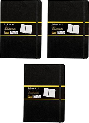 Idena 3er Vorteilspack 209284 - Notizbuch, 192 Seiten, 80 g/m², schwarz (DIN A5 | 3 Stück, liniert)