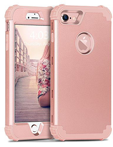 BENTOBEN Coque pour iphone 8, Coque iphone 7, Etui Protection Complète 3 en 1 Antichoc Résistant Robuste de 3 Couche en PC Durable et Silicone Souple pour iPhone 7,iPhone 8 [4.7 Pouces], Or Rose