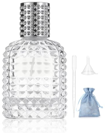 JJKMALL - 50 ml dickes, klares Glas feiner Nebel Spray Duft Aftershave Luxus Parfümflasche leere Zerstäuberflasche Make-up-Werkzeug 1 Trichter Füller 1 x 3 ml Tropfer 1 x Aufbewahrungstasche