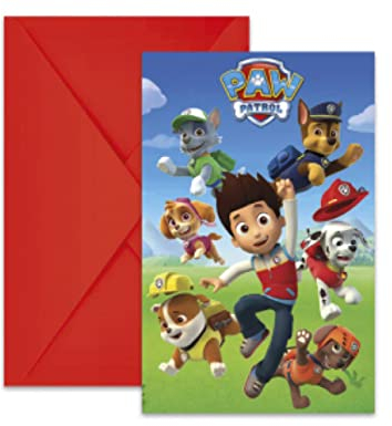 Procos- Folat 89441P Invitations Paw Patrol-6 pièces, Multicolore, Taille Unique