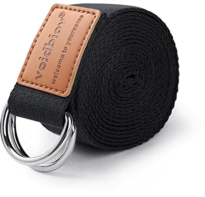 voidbiov D-Ring Buckle Yoga Strap 1.85 or 2.5M, Durable Cotton Adjustable Belt Perfect for Holding Poses, Improving Flexibility and Physical Therapy Black2.5M