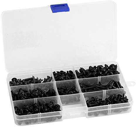 Acciaio Inossidabile Nero a Testa Tonda Viti, 340Pcs Viti autofilettanti a flangia testa a bullone Set assortito nero con custodia