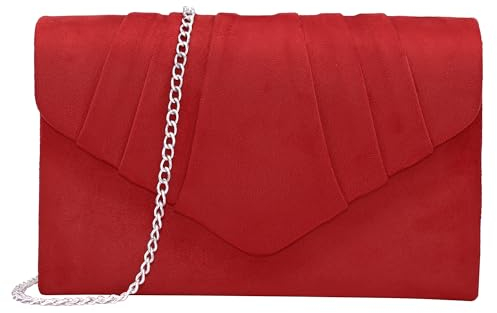 Milisente Clutch Damen, Elegante Wildleder Clutch Umschlag Crossbody Klassisch Clutch Tasche Abendtasche(Rot)