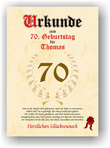 Urkunde zum 70. Geburtstag - Glückwunsch Geschenkurkunde personalisiertes Geschenk Gedicht Grußkarte Geschenkidee mit Spruch DIN A4
