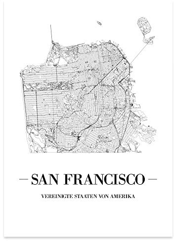 JUNIWORDS Stadtposter - Wähle Deine Stadt - San Francisco - 21 x 30 cm Poster - Schrift A - Weiß