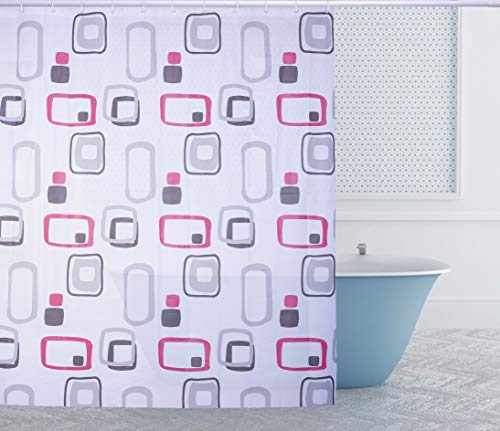 Tenda doccia 180 x 200 cm Eva, impermeabile, anti-muffa, lavabile, con 12 anelli, per bagno, vasca da bagno Bubble rosso/nero.