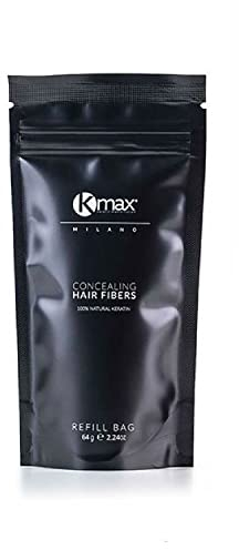 Kmax Concealing Hair Fibers Refill 64 gr – Keratin-Haarfasern, Haarpuder für einen Haarverdichtungseffekt, Haarfasern zur Abdeckung von Haarausfall – Nachfüllformat – Schwarz