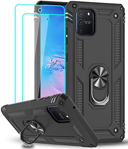LeYi für Samsung Galaxy S10 Lite/A91 Hülle mit Panzerglas Schutzfolie(2 Stück),360 Grad Ring Halter Handy Hüllen Cover Bumper Schutzhülle für Case Samsung Galaxy A91 Handyhülle Schwarz