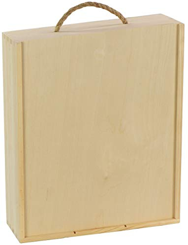 LAUBLUST Holzkiste für 3 Weinflaschen - ca. 35 x 30 x 11 cm, Natur, FSC® - Weinkiste mit großem Schiebe-Deckel