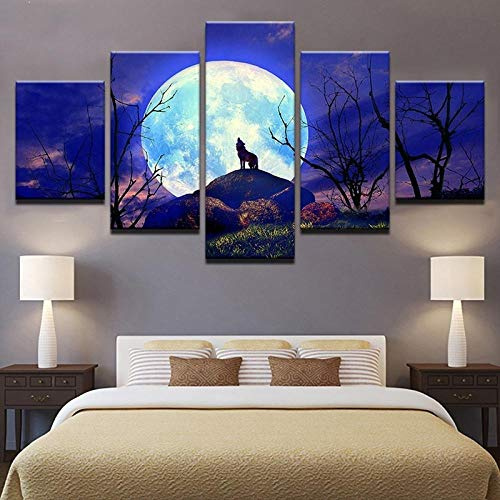 Artzon 5 Panel Wand Kunst Leinwand Modulare Bilder Hdmond- Und Wolfsbilder Hauptdekoration -30x45cmx2 30x55cmx2 30x70cmx1-No Eingerahmt