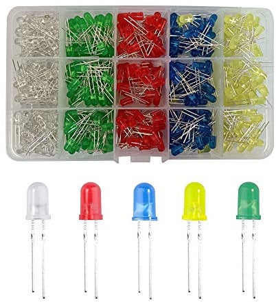 YIXISI 400 Stücke 5mm LED Leuchtdiode, LED Dioden Set, Rundkopf LED, 5 Farben (80 Stücke Jede Farbe), Weiß Rot Gelb Grün Blau