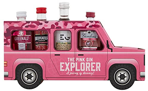 The Pink Gin Explorer Jeep Gift Box includes 4 flavoured Gins 5cl - Novelty Gift Set by Blue Tree Gifts