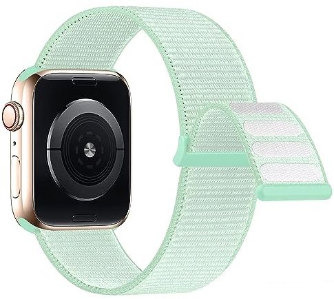 Lobnhot Nylon Cinturino Compatibile con Cinturino Apple Watch 40mm 38mm 41mm, Cinturino Sport Regolabile Compatibile per iWatch Serie 10 9 8 7 SE 6 5 4 3 2 1, Verde chiaro