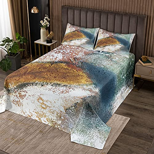 feelingyou Tie Dye Tagesdecke 170x210cm,Braungrau Aquarell Bettdecke Set für Kinder Mädchenzimmer,Retro Old Style Dekorativ gesteppt mit 1 Kissenbezug, 2 Stück