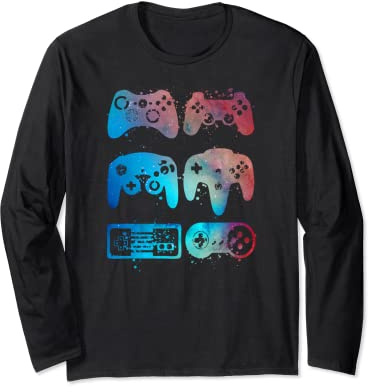 Retro Video Game Controllers Gaming Gamer Teen Boy Men Dad Long Sleeve T-Shirt