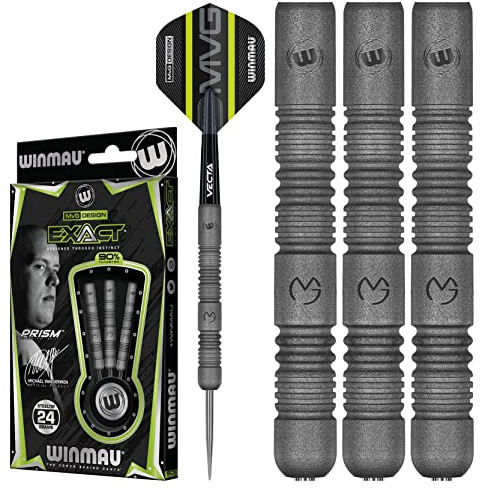 WINMAU MvG ExAct 24 Gramm Profi Wolfram Steeltip Dartpfeile Set mit Flights und Schäfte