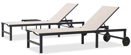PURPLE LEAF 2-er-Set Sonnenliege mit Rollen und Beistelltisch, Aluminium Gartenliege, Wetterfest, Rückenteil 5-Fach Verstellbar, Beige Besuche de Besuche de