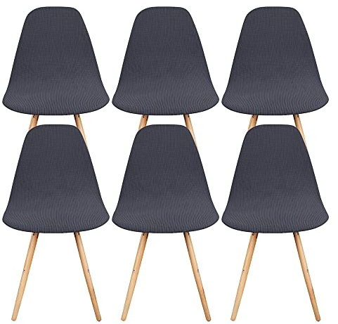 Schalenstuhl Bezug,Stuhlhussen 6er Set,Strech Jacquard Esszimmerstühle Stuhlbezug,Abnehmbare Waschbar Spannbezug,Universal Stuhlabdeckung für Wohnzimmer Hochzeit Büro Bankette Partys Deko (dunkelgrau)