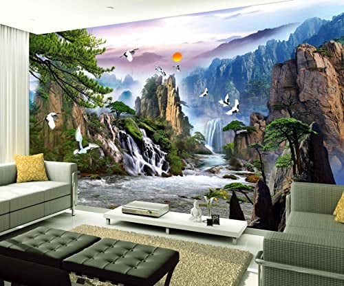 XAONUO Pflanze Wandbild Fototapete Selbstklebend 3D Effekt 350X254Cm Berge Pflanzen Landschaft Wandbilder Wohnzimmer 3D Wandtapete Fotohintergrund Art Poster Schlafzimmer Flur Wanddeko
