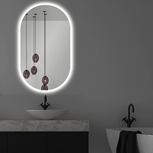 ApeJoy 75x45 cm Badspiegel mit Beleuchtung Oval, Badezimmer Spiegel Halbrunder mit LED, Wandspiegel LED Beleuchtet + Touch Schalter + Licht Wechsel-Warmweiß-Kaltweiß-Neutral