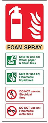 Fire Extinguisher - Foam Spray ID Not Electrical Safe - 75 X 200mm Restickable Safety Sign