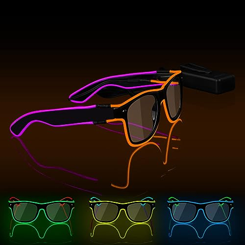 Ainiv Lunettes Lumineuses, [MISE À NIVEAU] Lunette Futuriste LED de Fête, EL Wire Neon Lumière Masque Lumineux pour Fête, Anniversairet, Noël, Rave, EDM, Cosplay (Orange & Rose)